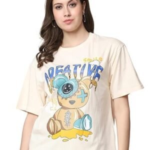 Women's pure cotton oversized baggy fit drop shoulder latest aesthetic & cool graphic printed half sleeve tshirt for women |trendy tees |casual loose korean t-shirt
