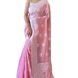 women's kanjivaram soft cotton linen silk saree with blouse piece