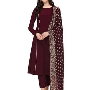 Women's fiorra women's maroon poly crepe a-line kurta set with dupatta