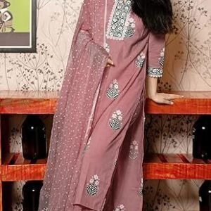 women's rayon viscose printed straight kurta with pant & dupatta
