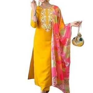 Women's naixa women's rayon embroidered straight kurta with pant and dupatta (available in plus size)