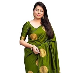 Women's c j enterprise womens pure banarasi soft silk saree kanjivaram style sarees with blouse piece for wedding (kerigola-51)