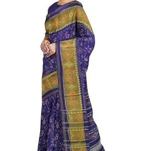 Women's garvi gurjari (a gujarat govt enterprise women blue shaded handloom single ikat silk patola saree (ggcsiks111)