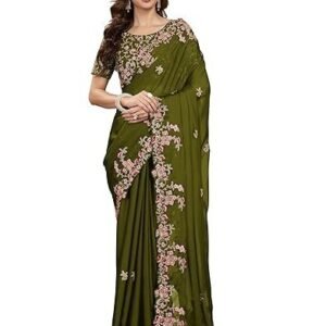 Women's trendmalls women's rangoli silk embroidery saree with unstitch blouse piece saree for women