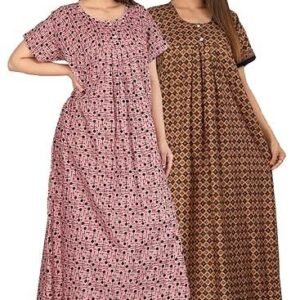 Women's kuruti b sheets nighty for women cotton combo (pack of 2) nighty gown round neck short sleeves jaipuri maxi gown printed free size