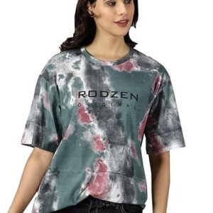 Women's rodzen oversized | loose fit | half sleeves 100% cotton round neck tie-dye printed t-shirt for womens/girls