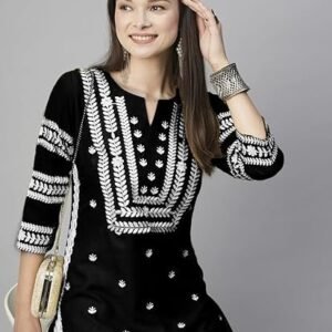 women's cotton blend embroidered straight kurta