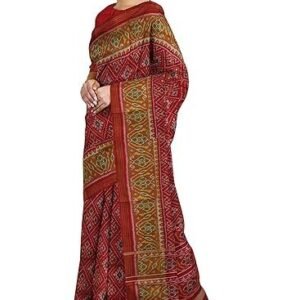 Women's garvi gurjari (a gujarat govt enterprise women dark red shaded handloom single ikat silk patola saree (ggcsiks124)