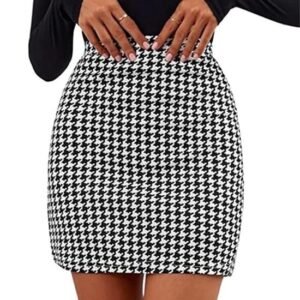 Women's dream beauty fashion women's highwaist short mini skirt houndstooth print casual bodycon pencil skirt with elastic rubber band (17" inches) -polo skirt