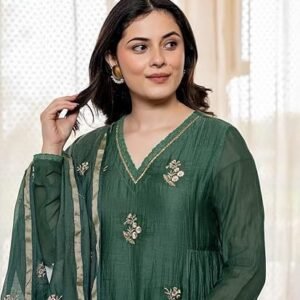 Women's women embroidery solid anarkali kurta and pant set with dupatta