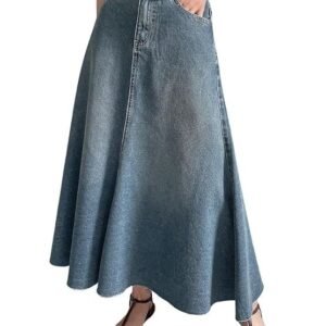 women's high waist denim skirt with front slit – long maxi jean skirt's casual fashion – stylish denim skirts for women