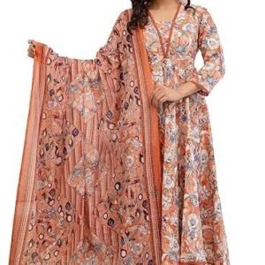 Women's parthvi women's printed cotton anarkali kurta & pant with dupatta set