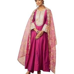 women's embroidered anarkali kurta pant set with organza dupatta |