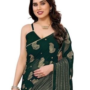 women's georgette foil printed saree with unstitched blouse piece