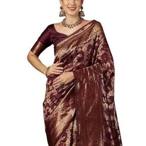 Women's samah women's silk dyed & jacquard saree with unstitched blouse piece