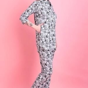 Women's women’s digital printed co-ord set with mandarin collar, 3/4 sleeves & button-down design | full pair fancy travel kurta set