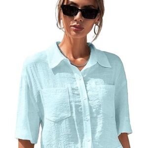 Women's toplot v-collar solid crop shirt for women with half sleeves