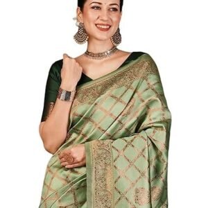 women's banarasi jacquard soft silk kanjeevaram saree with unstitched blouse piece
