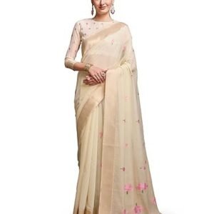 Women's womens linen silk saree | saree for women with unstitched blouse | saree with blouse piece | soft and skin friendly