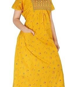 Women's diamo pure cotton embroidery nighty for women's | night gown | nighty | nightdress | maxi | sleepwear | jaipuri nighty | nighties | cotton night gown with a pocket and adjustable knot