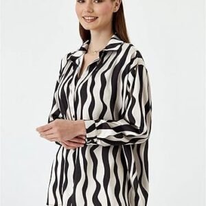 women's rayon oversized fit crop top korean style long sleeve oversized button down | workwear top for office & casual wear (available in plus size)