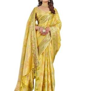 women's banarasi silk jacquard zari work saree with unstitched blouse piece