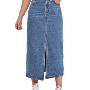 Women's shasmi women's spring/summer casual front split thigh straight denim skirt ll denim skirt for women long ll skirt & top for women ll skirts for women long length (skirt 159)