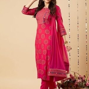 women's cotton blend straight printed kurta with pant & dupatta