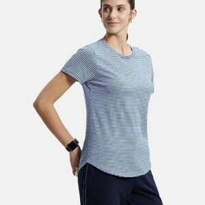 Women's a121 women's super combed cotton stripe fabric relaxed fit round neck half sleeve t-shirt
