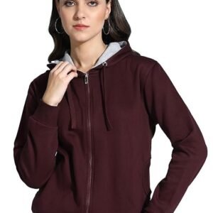 Women's zipper hooded sweatshirt | front zip, ribbed hem, lined hood, casual winter wear