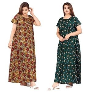 Women's nighty for women |cotton printed maxi gown ankle length nighty| night dress gown for women maxi - free size (pack of 2)