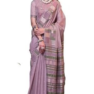 women's kanjivaram soft cotton linen silk saree with unstitched blouse piece