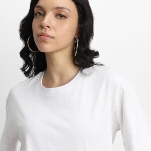Women's ® pure cotton oversized baggy fit half sleeve drop shoulder plain solid round neck t-shirt for women (available in black, white, lilac, cork, maroon, royal blue, swan white, soap nut colors)