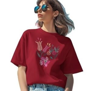 Women's rocky fab | floral embroidered loose fit t-shirt for women, cotton blend, short sleeve, office wear comfy t-shirts for women's