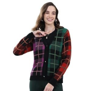 Women's carlo women's regular fit cardigan | self design pattern | button closure with full sleeve v neck winter cardigan for womens
