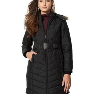 women's polyester long line regular fit parka quilted jacket (puffer jackets)