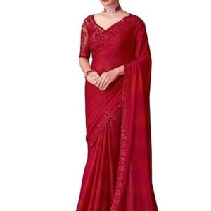 Women's multicolor satin embroidered saree with unstitched blouse (silver30001_tfh_parent)