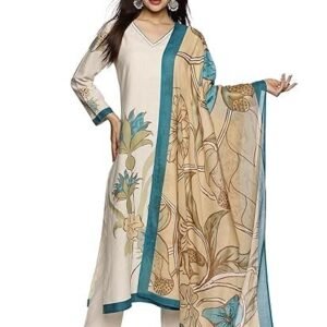 Women's rajmandirfabrics women's cotton hand block printed with thread work straight kurta pant with dupatta set