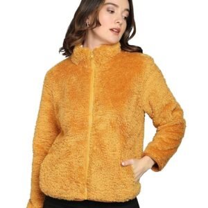 Women's alan jones clothing women’s fluffy yarn fleece full-zip jacket | soft lightweight warm outerwear with stand collar & piping at hem & cuffs
