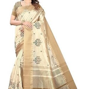 Women's serona fabrics women's assam cotton silk with golden border thread embroidery saree with blouse piece