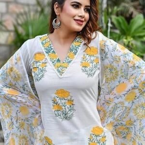 Women's women viscose straight block printed kurta pant with dupatta