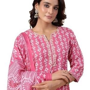 Women's pink geometrical print kurti set with duppata