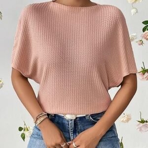 Women's women fashion fall batwing half sleeve shirts boat neck oversized tunic tops casual waffle knit shirts tops for women