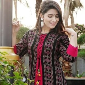 Women's women printed, floral print georgette anarkali kurta with attached dupatta (purple)
