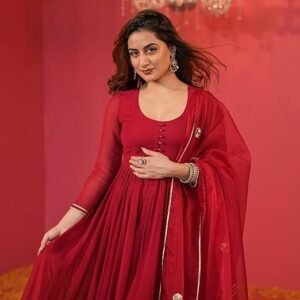 women's rayon blend anarkali solid kurta with pant & dupatta
