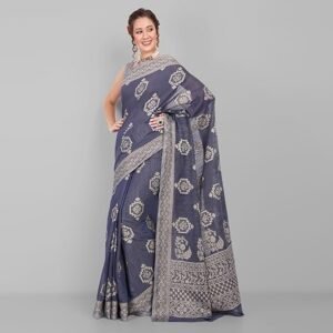 Women's lucknowi chikankari linen cotton woven sarees