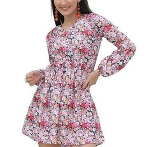 Women's fashion women's rayon full sleeve a-line knee-length western dresses for women or girls