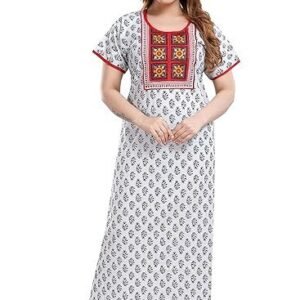 Women's trundz women's cotton embroidered maxi nighty (nty2378_white_free size)
