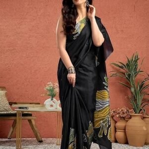 women's vichitra silk printed saree with unstitched blouse piece