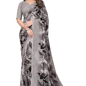 women's trendy printed georgette red color saree with blouse material